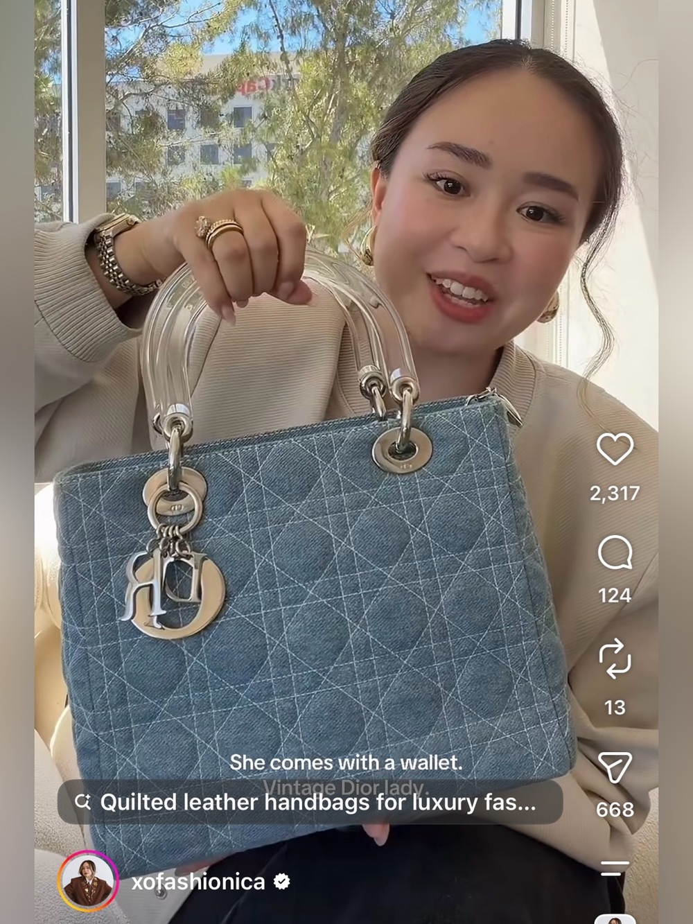 Christian Dior Lady Dior Cannage in Denim Large